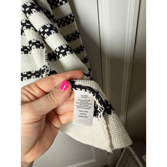 Talbots Black White Striped Chunky Rolled Neck Open Cardigan Sweater Small Chic - Picture 4 of 8